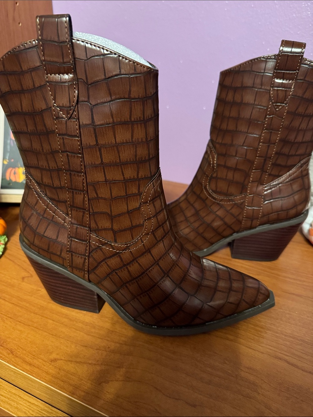 Corkys Brown Croc-Embossed Western Ankle Boots